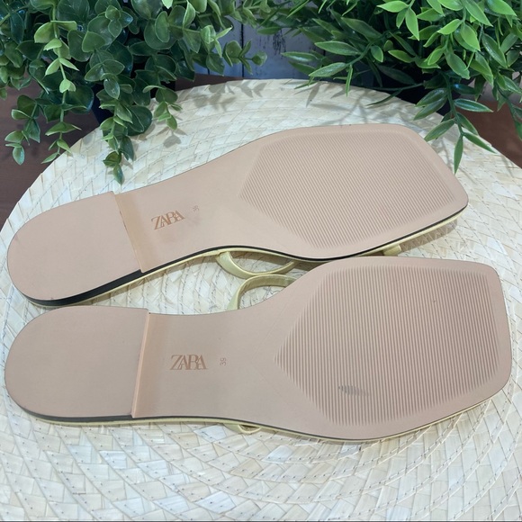 Zara Yellow Square Toe Flat Sandals - Picture 8 of 8